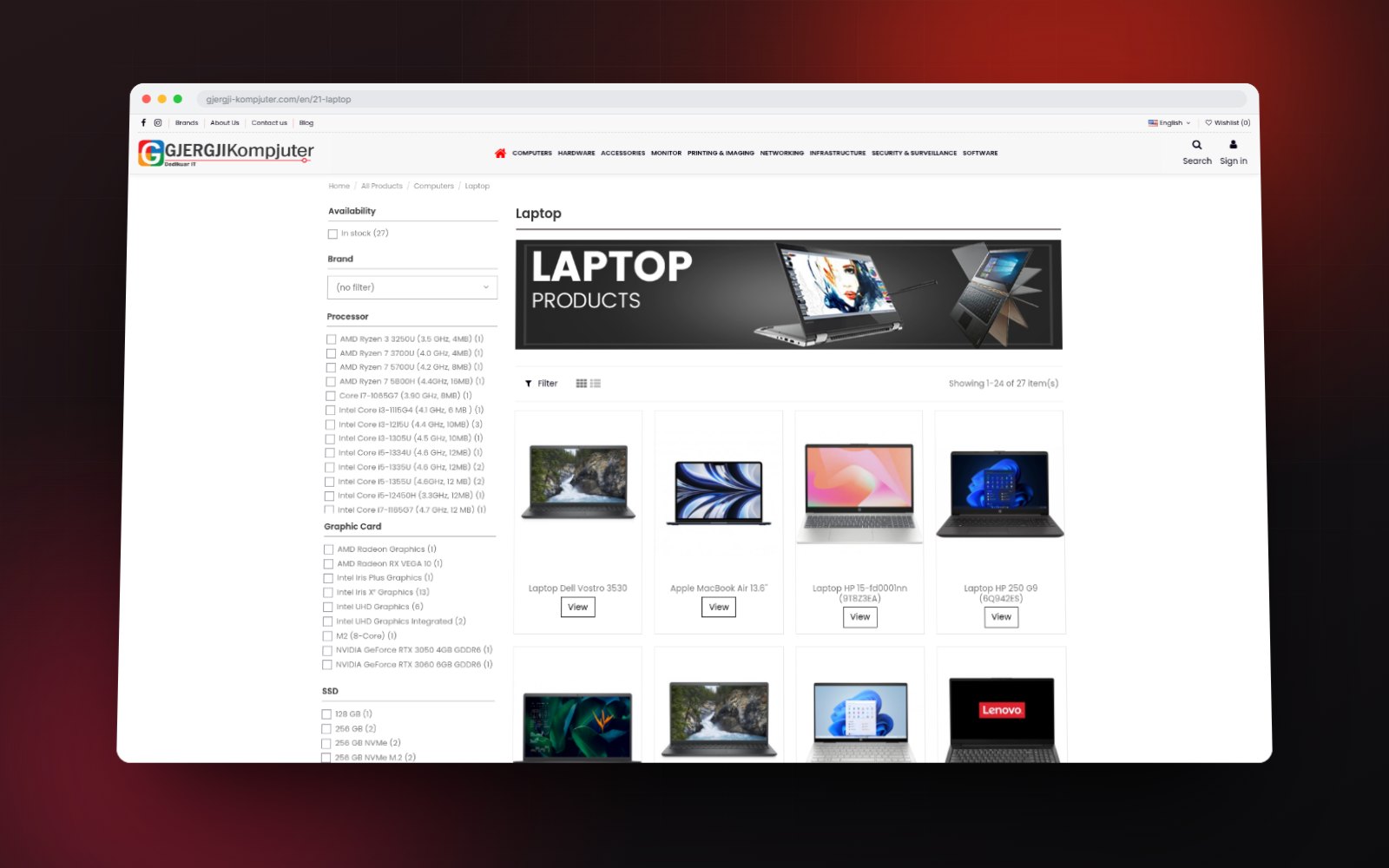 The Laptop category with its filter rail