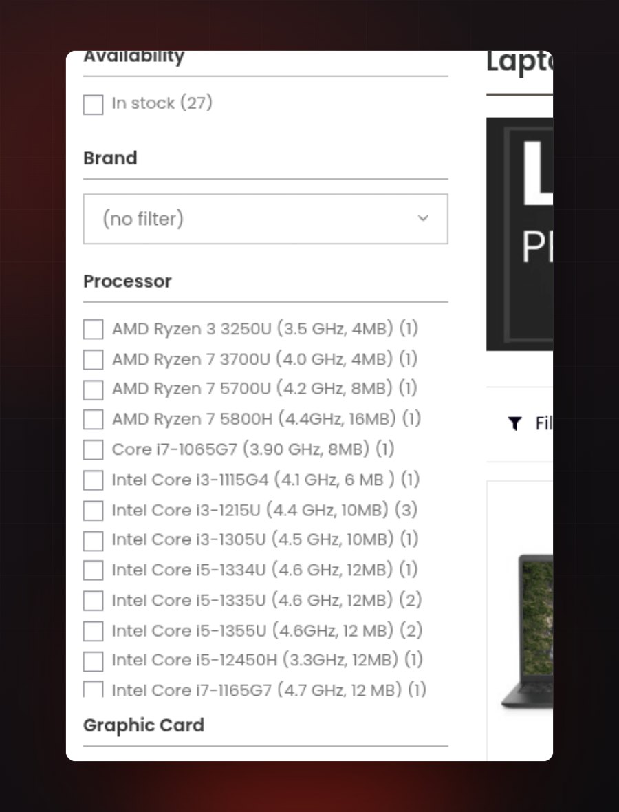 The full filter rail with live result counts