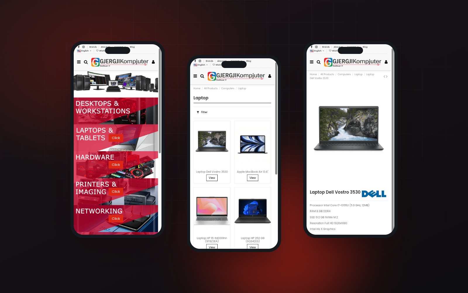 Home, category and product on a phone