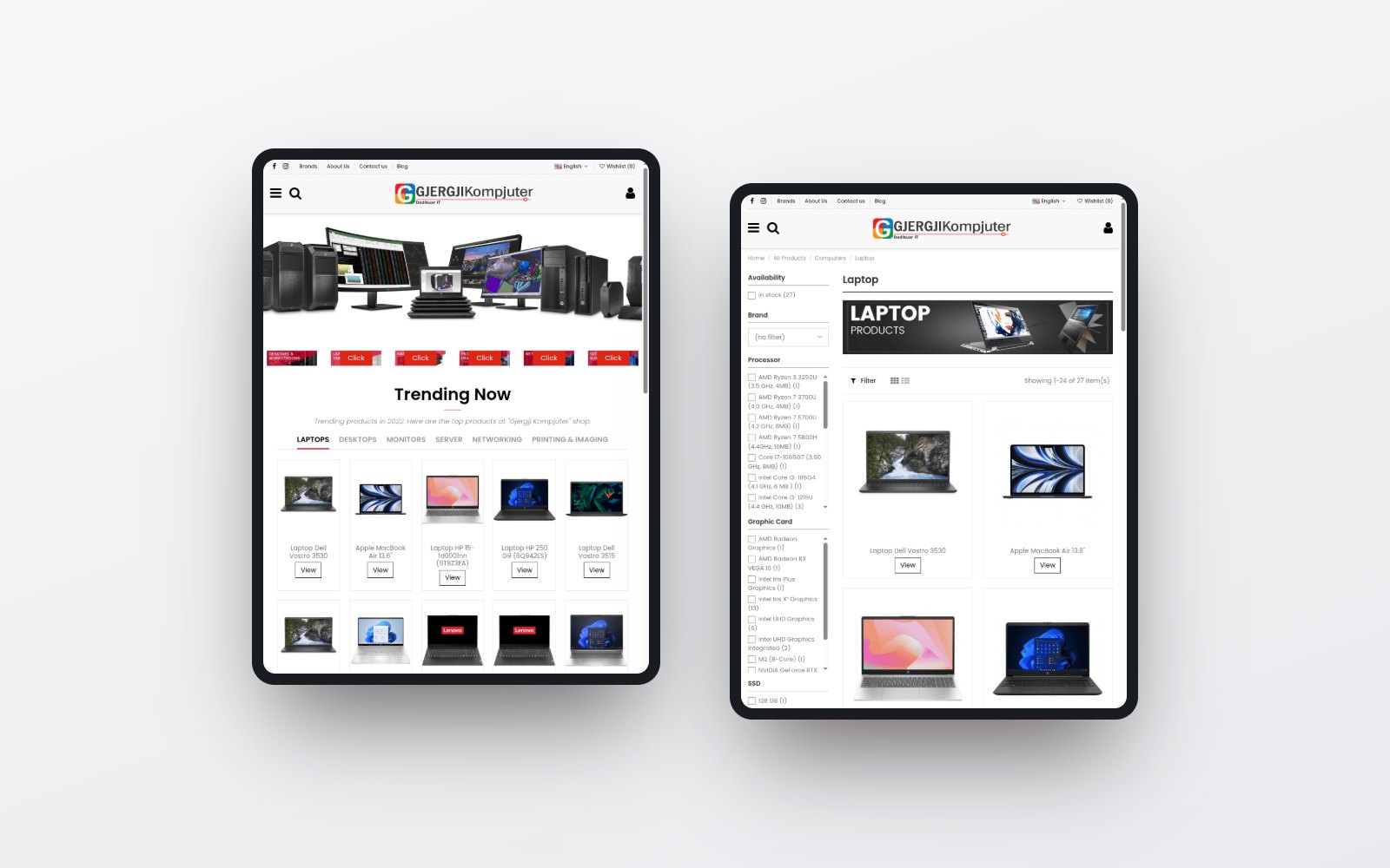 Home and category on a tablet