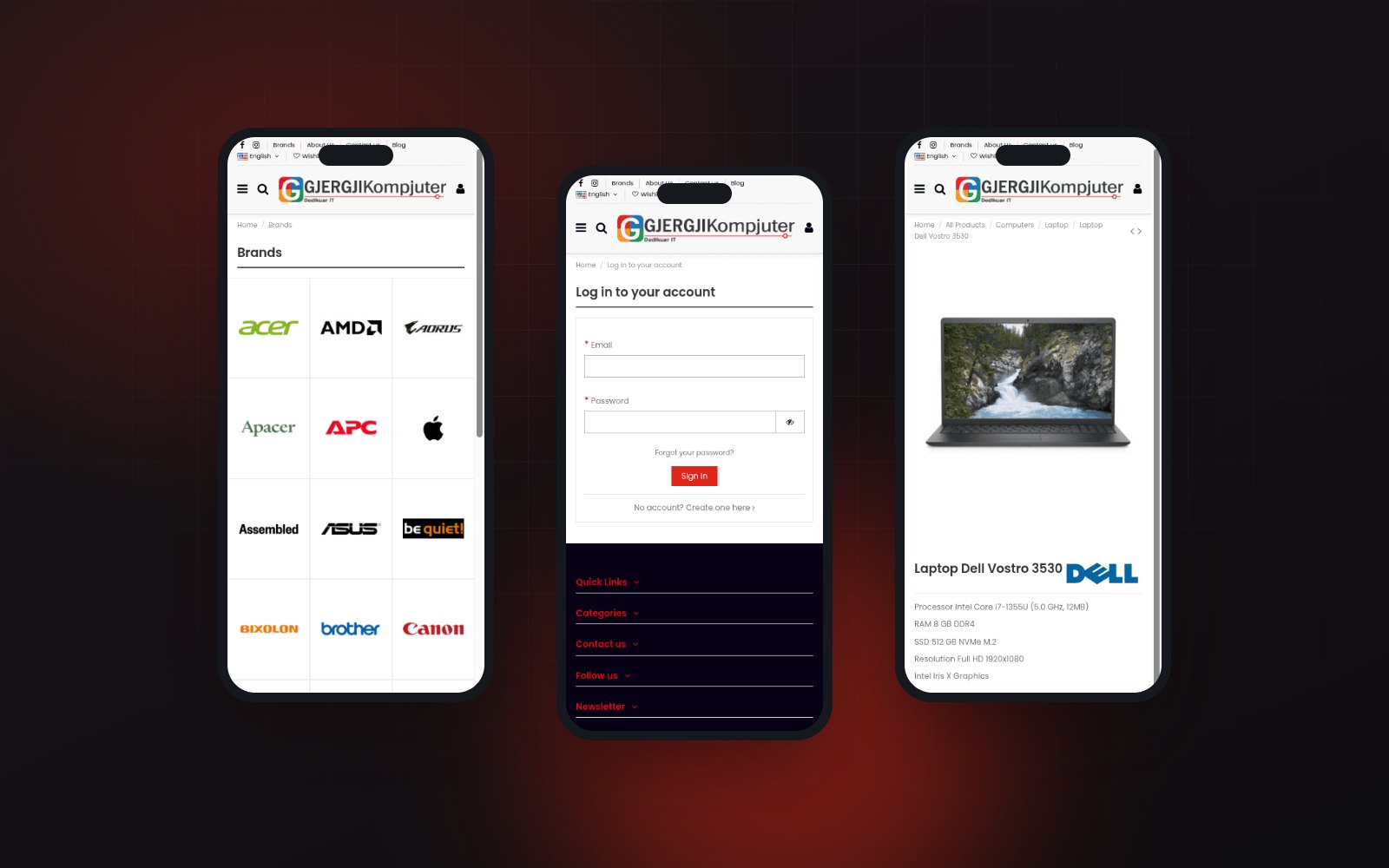 Brands, sign in and a product page on a phone