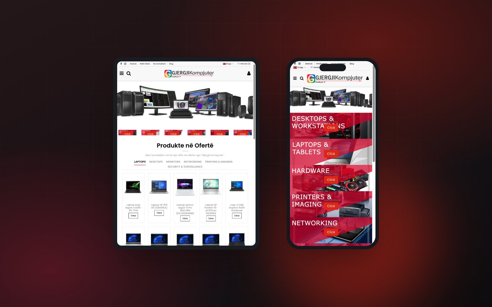 The Albanian storefront on tablet and phone
