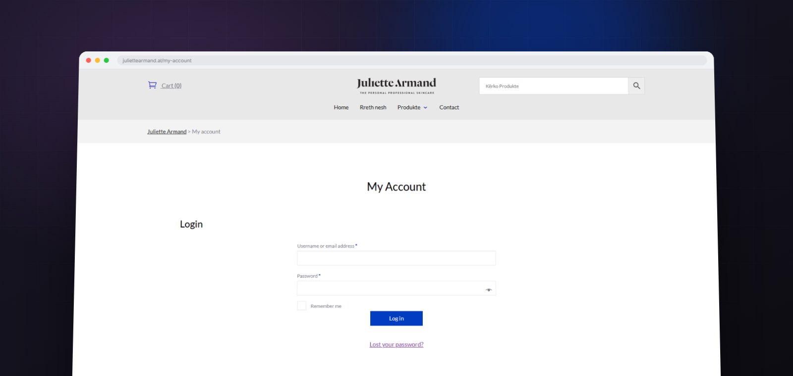 The customer account screen