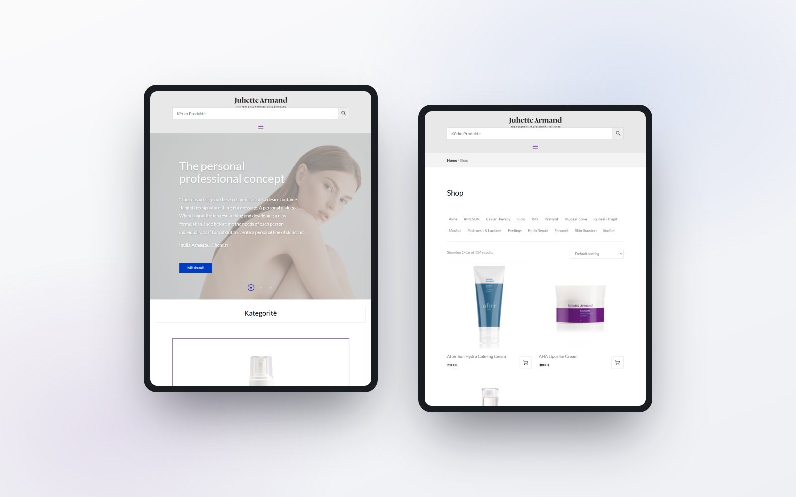 Home and the shop index on a tablet