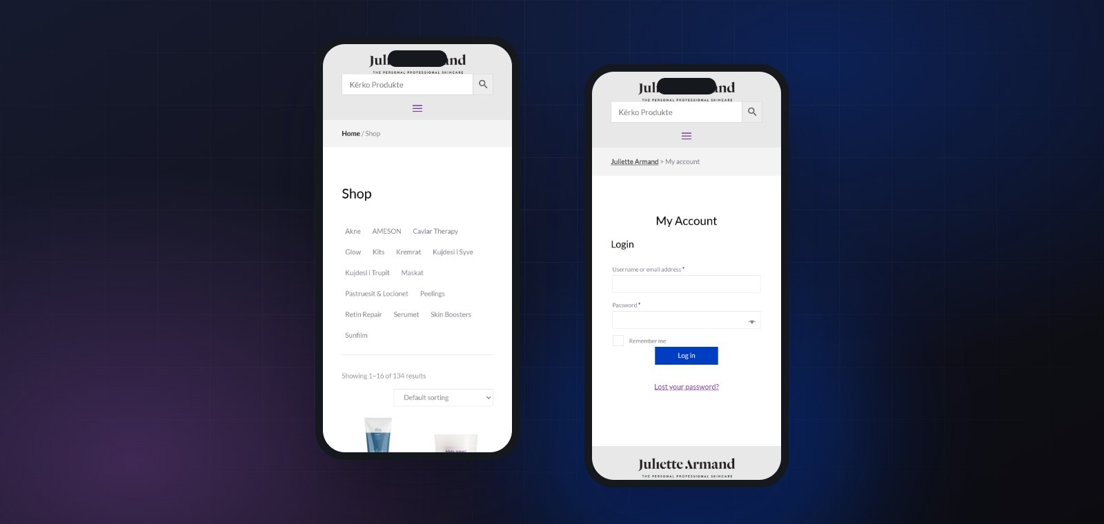 The shop and the account screen on a phone