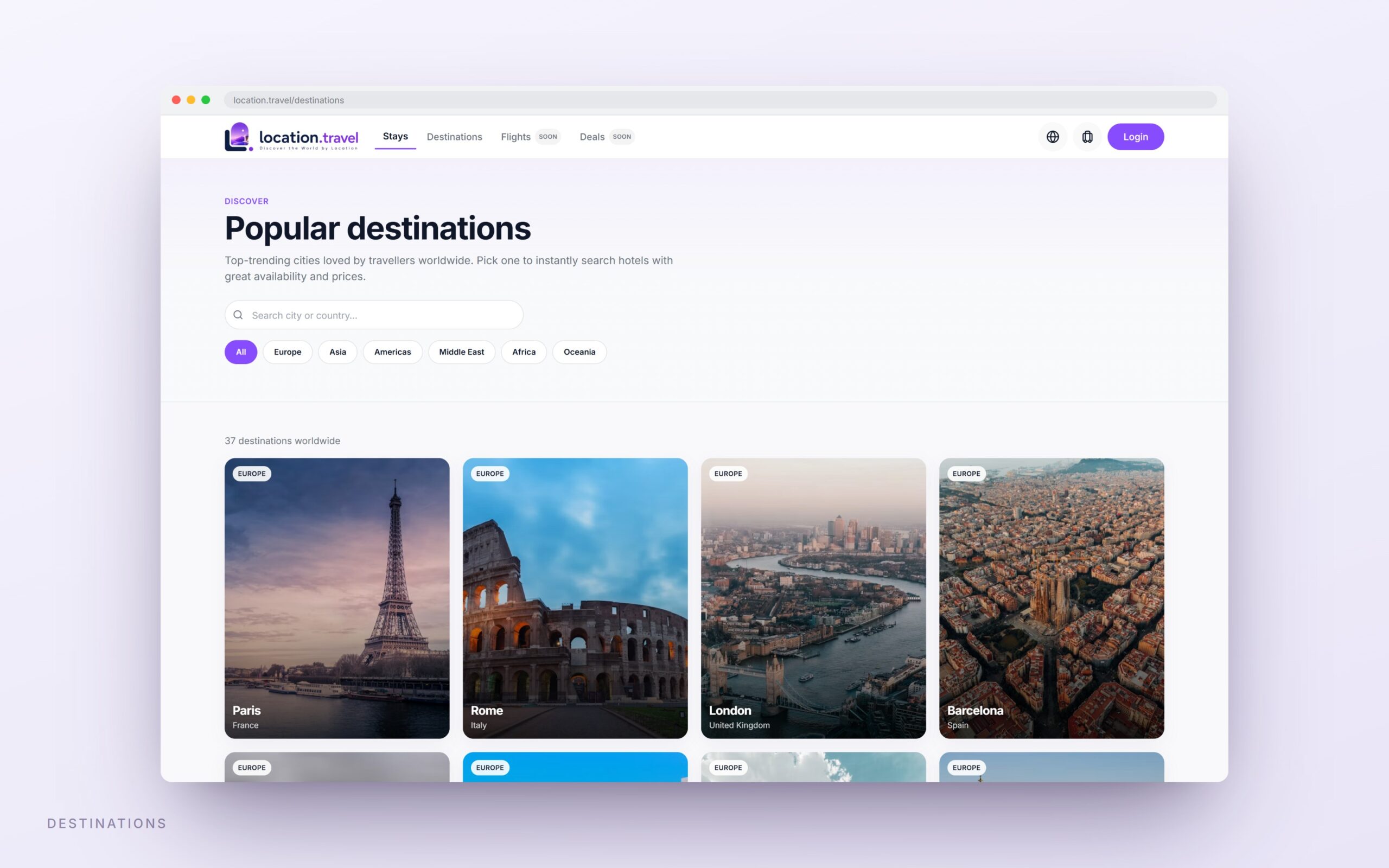 Location.travel, destinations page