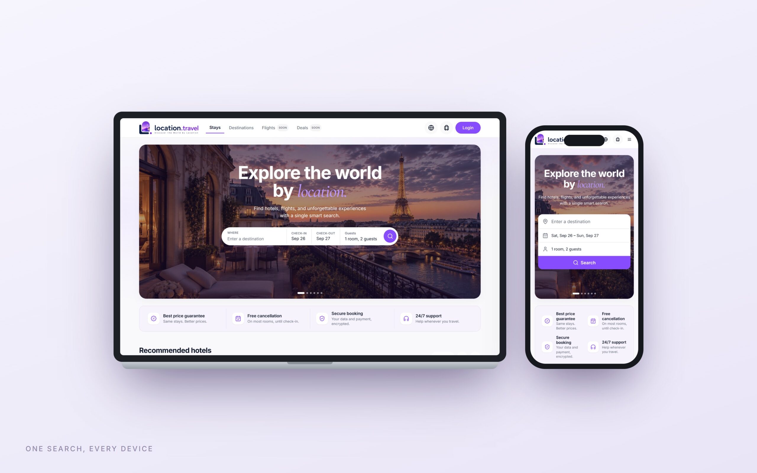Location.travel, home page on laptop and mobile