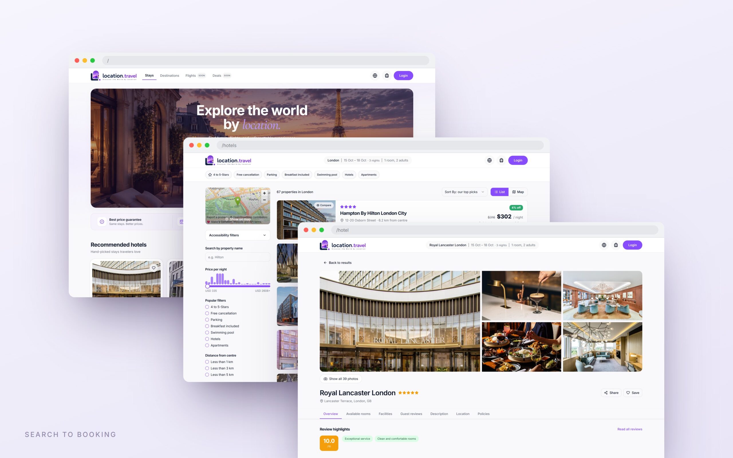 Location.travel, the flow from home to results to property
