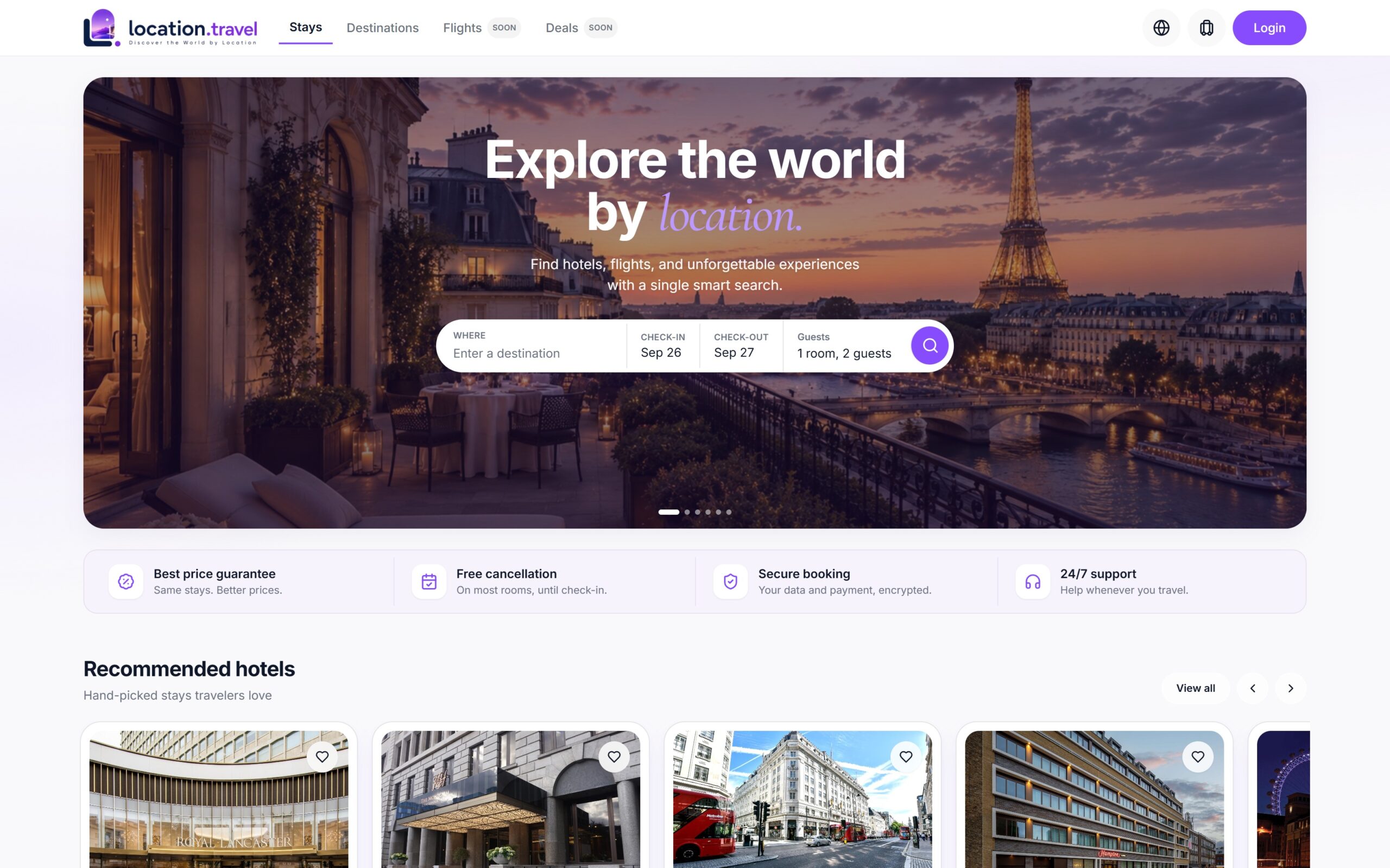 Location.travel, the home page hero