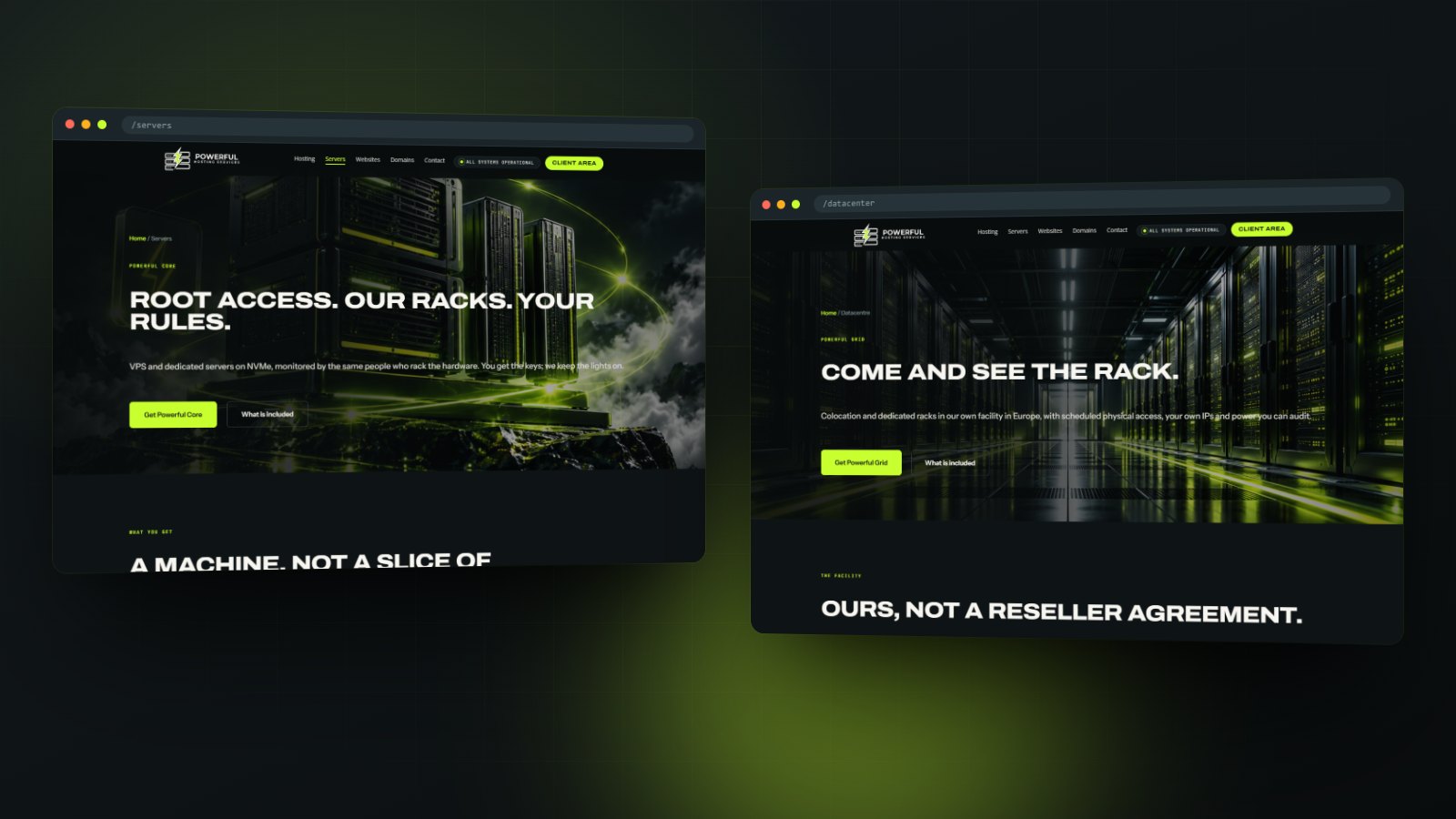 The servers page beside the colocation page