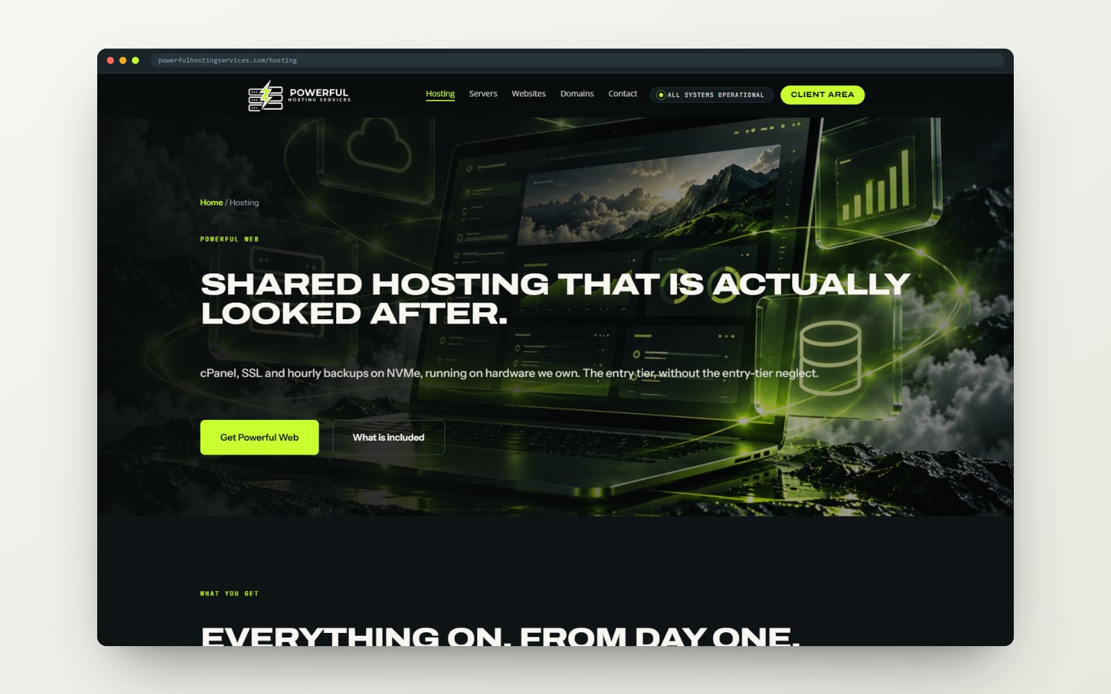 A hosting plan page with its specifications