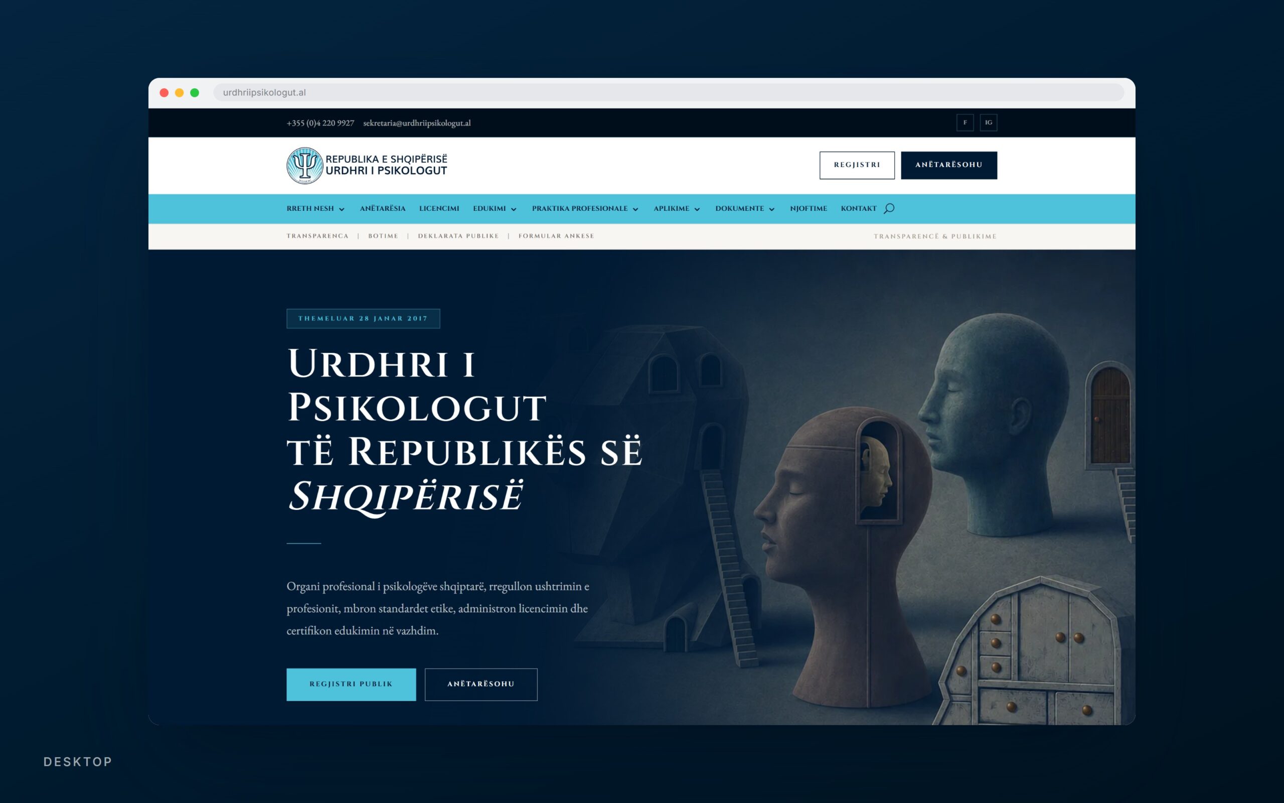 Urdhri i Psikologut, desktop view of the home page