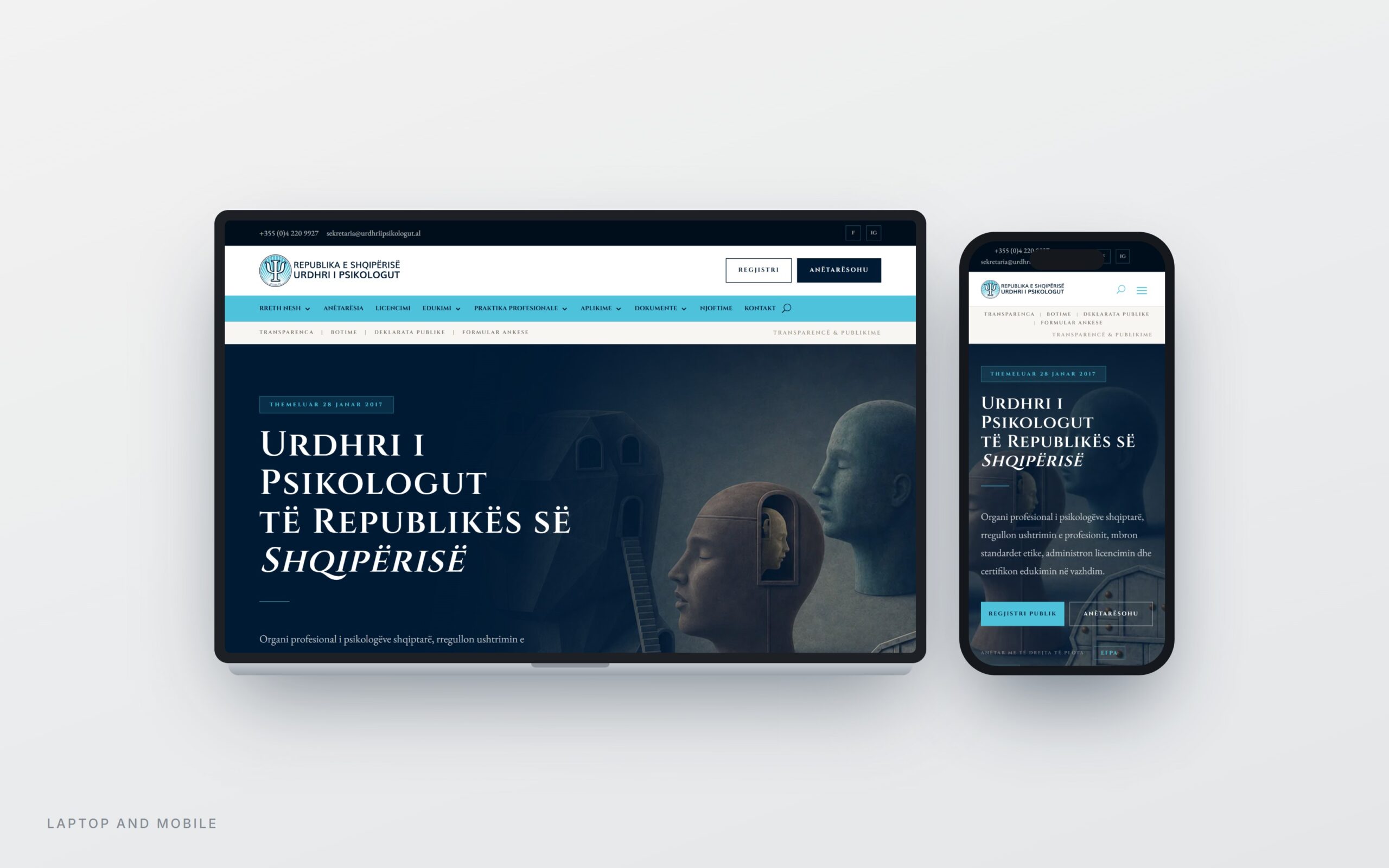 Urdhri i Psikologut, laptop and mobile views side by side