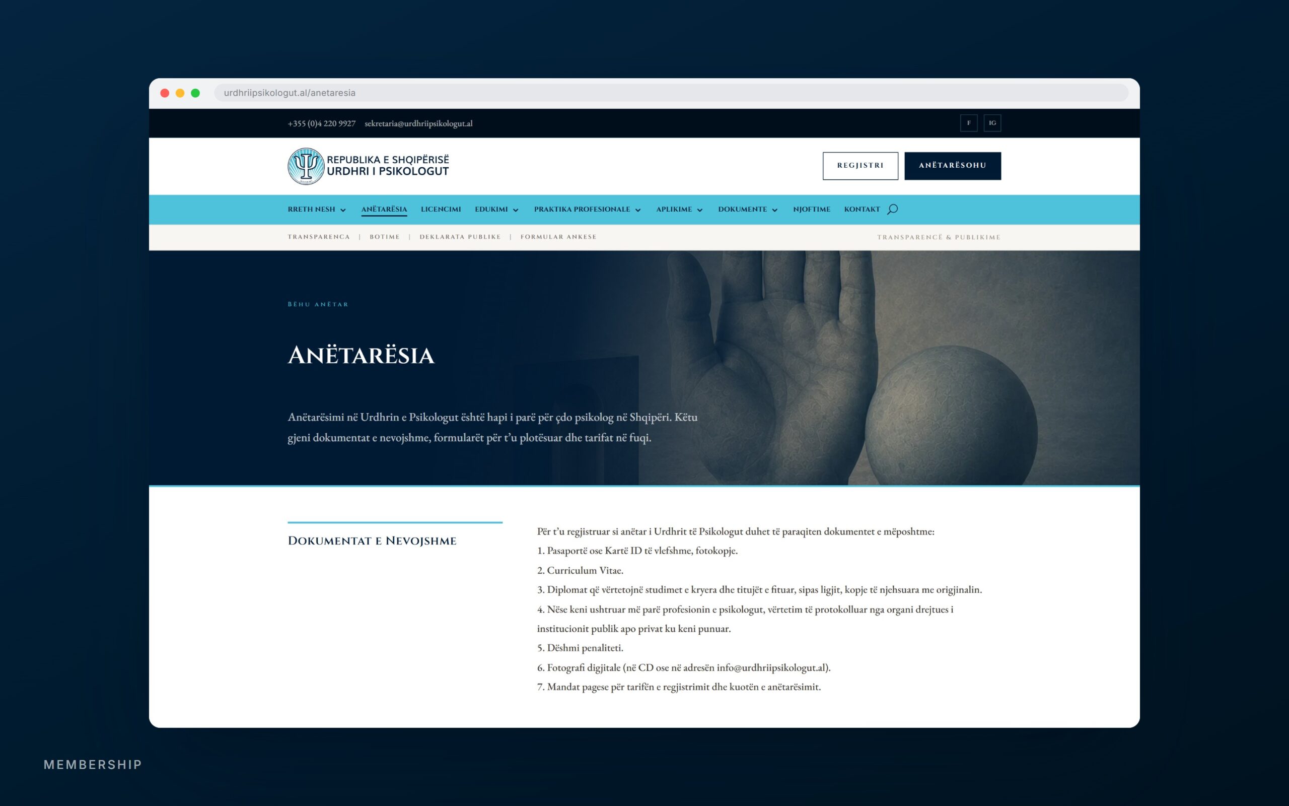 Urdhri i Psikologut, membership page on desktop