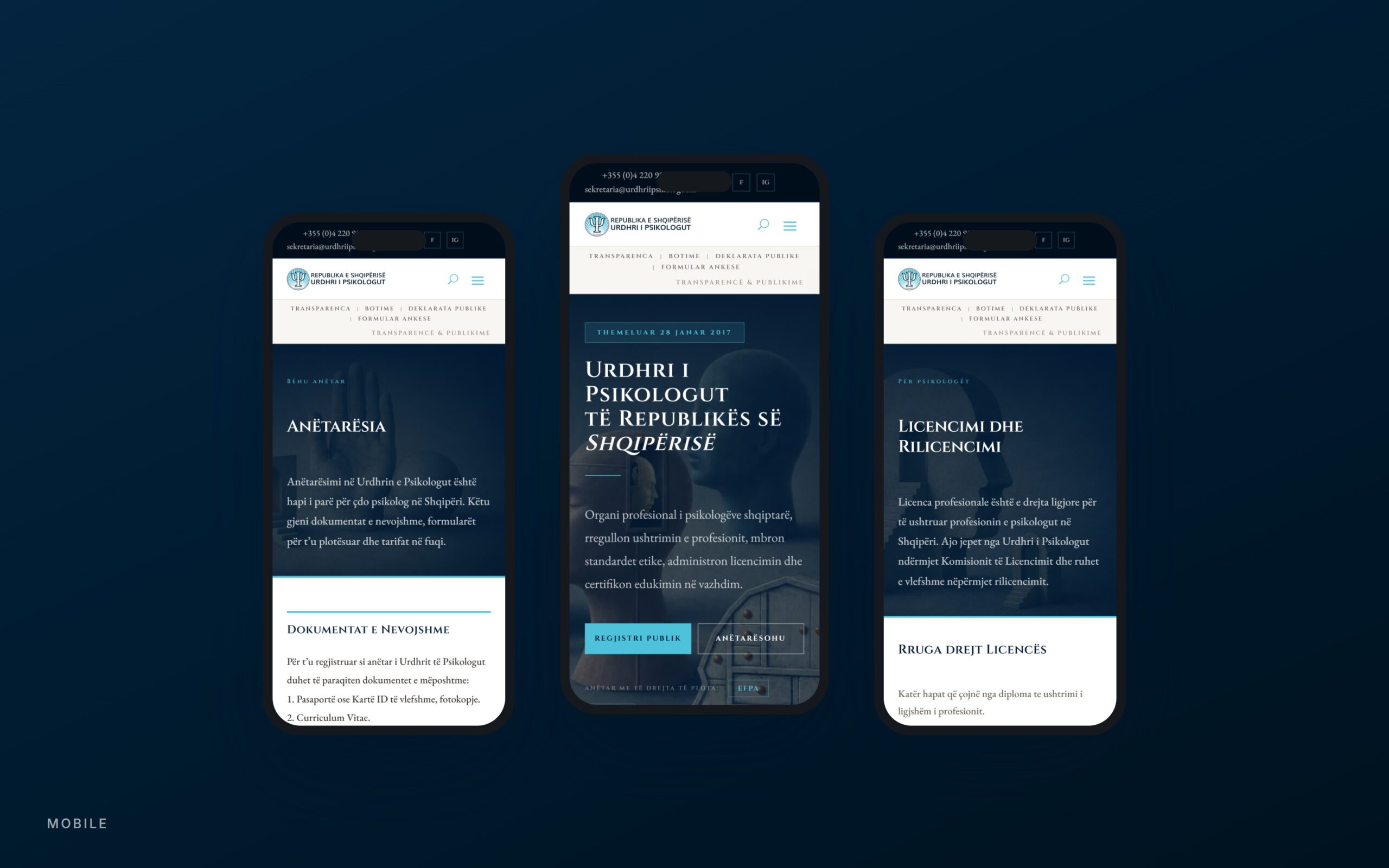 Urdhri i Psikologut, three mobile screens