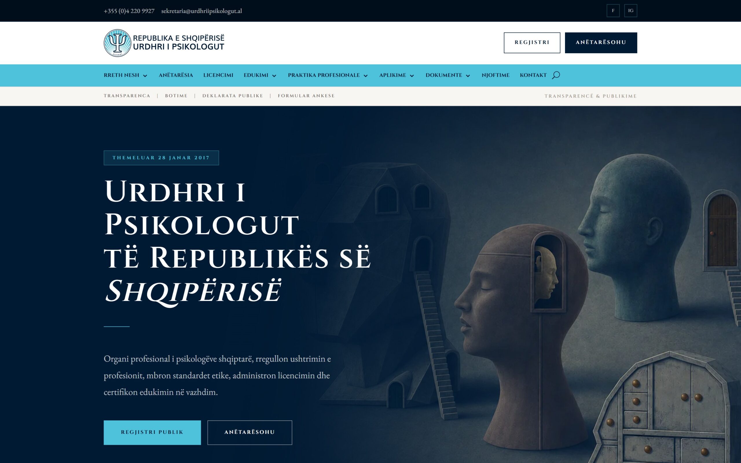 Urdhri i Psikologut, the home page hero