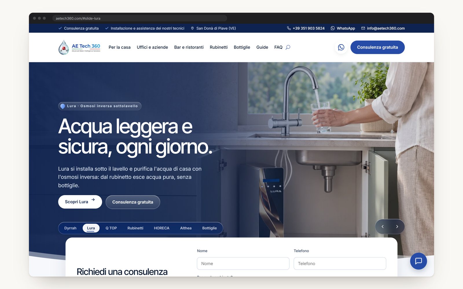 The first screen on the Lura scene, its tabs naming every product family
