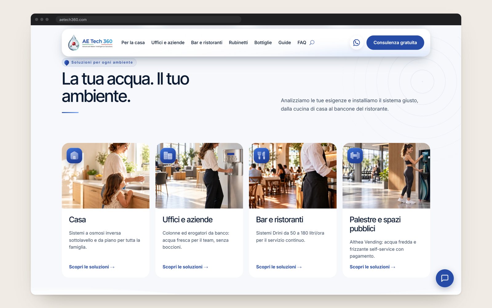 Solutions for each place: home, offices, bars and restaurants, gyms and public spaces