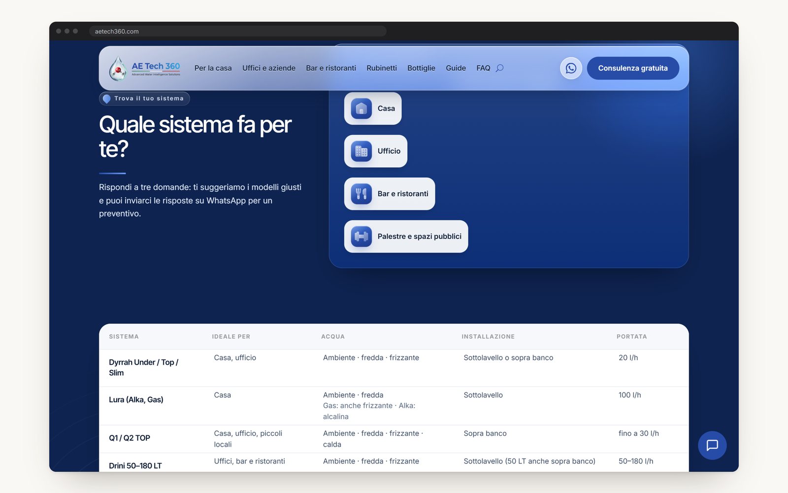 The system finder and the table of systems side by side