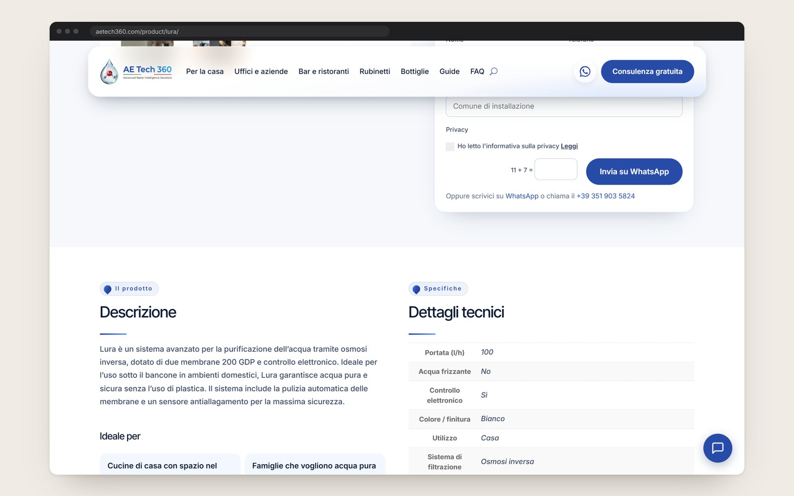 The product description and technical details