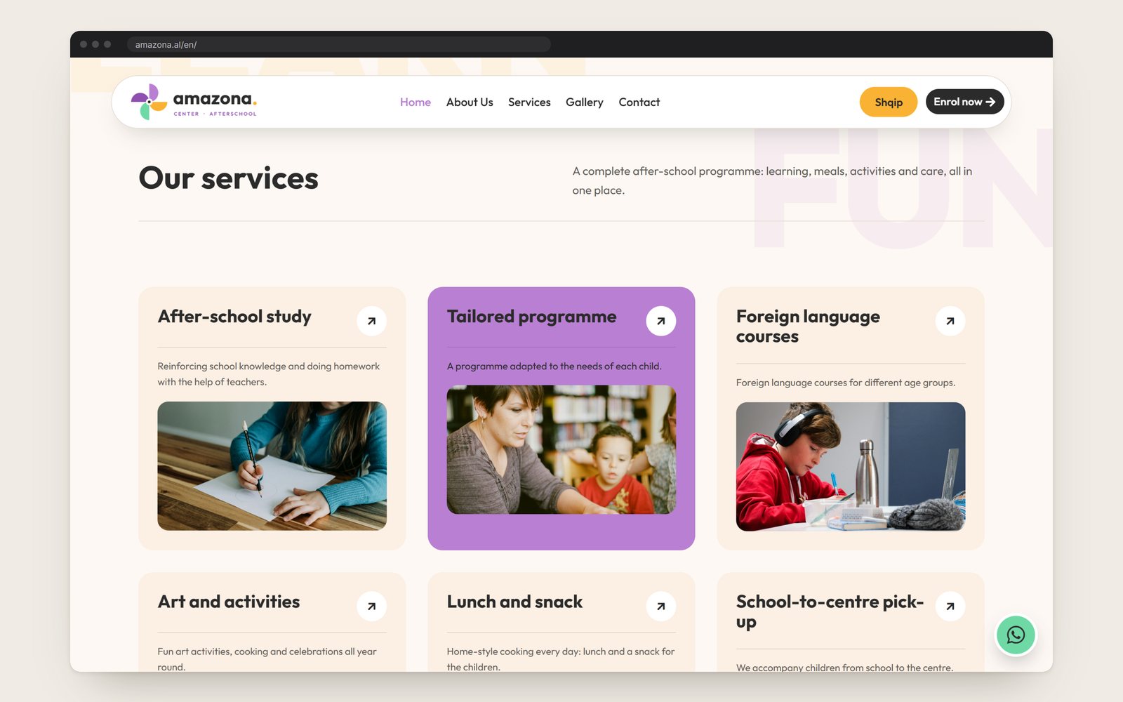 The six services on the home page