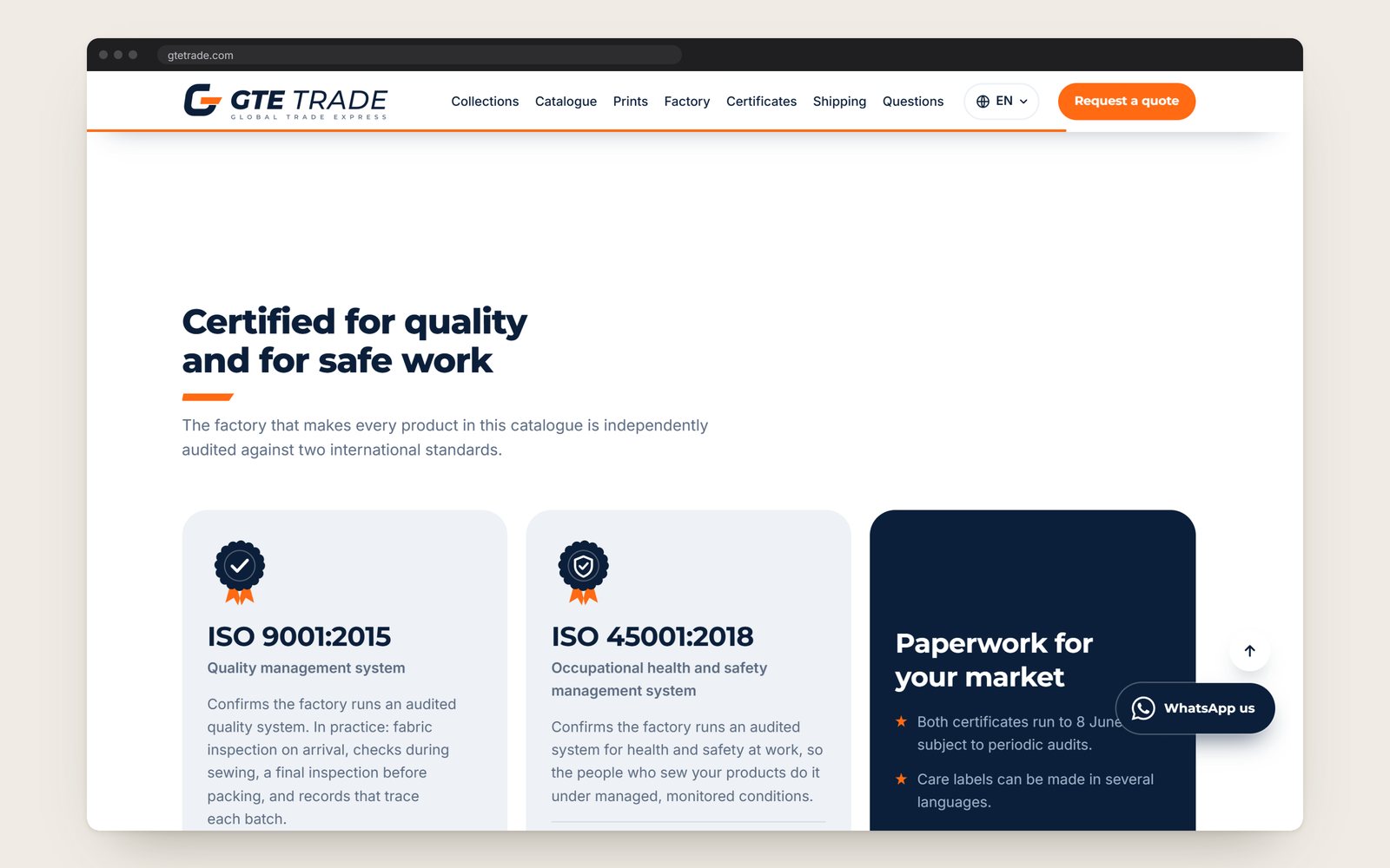The two ISO certificates, 9001:2015 and 45001:2018