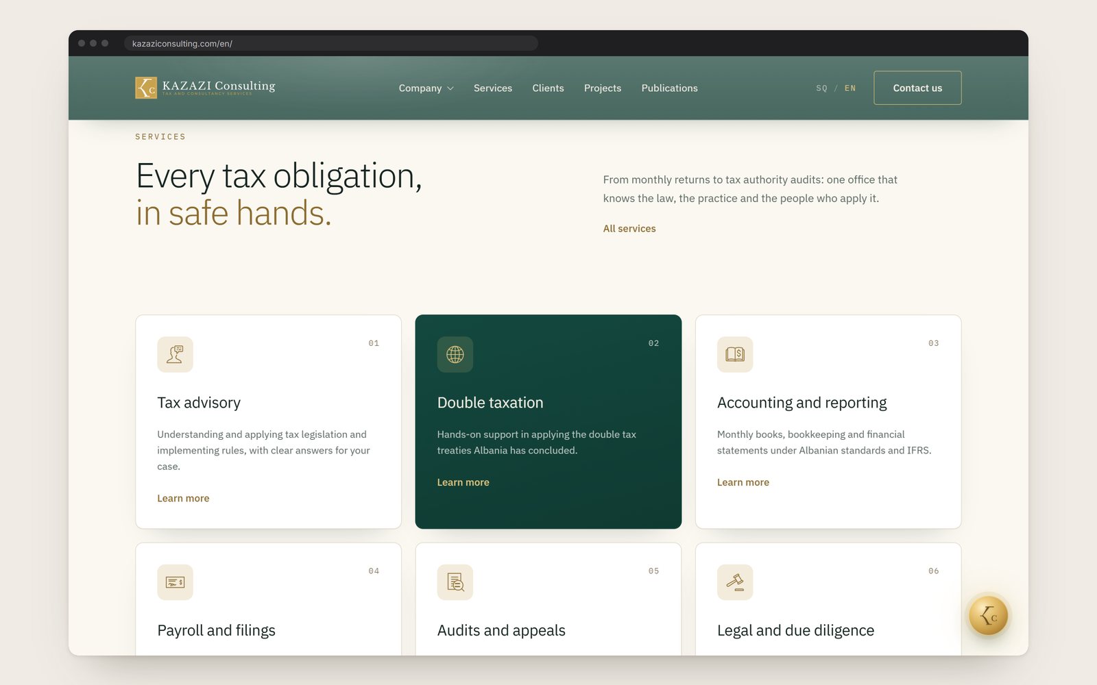 Six areas of service on the home page