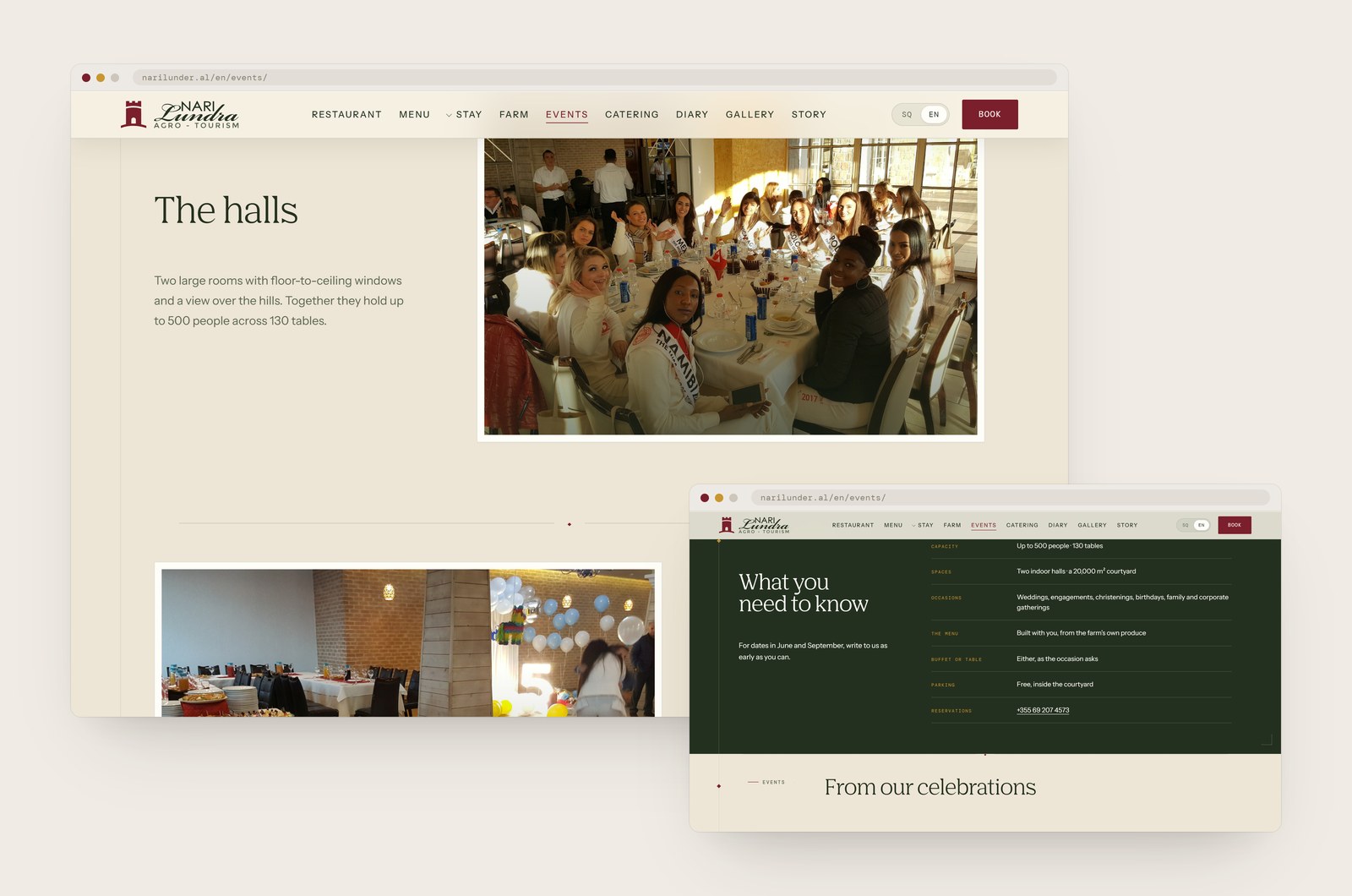 The events page: the halls, the buffet and what you need to know