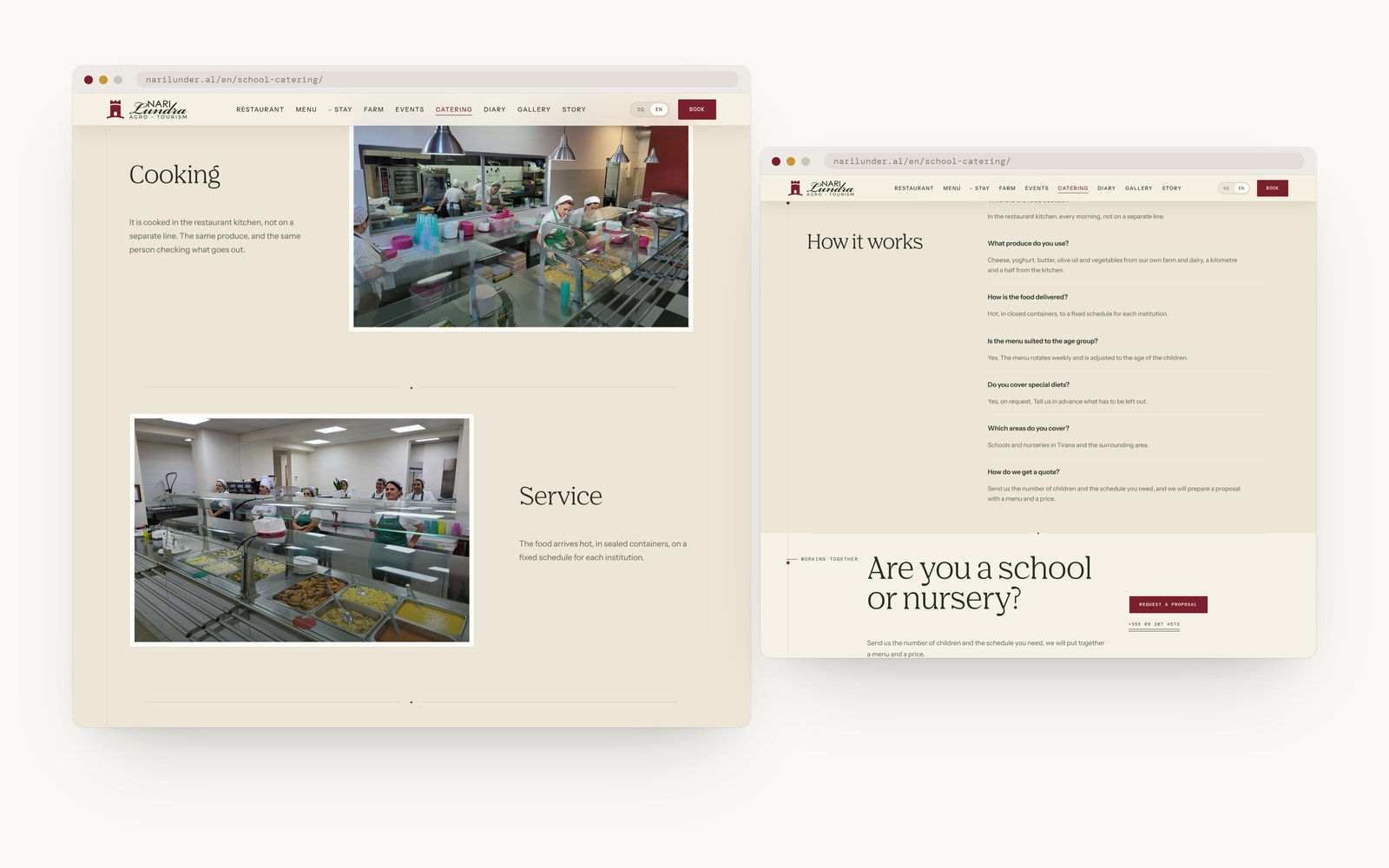 The school catering page: the cooking and how it works
