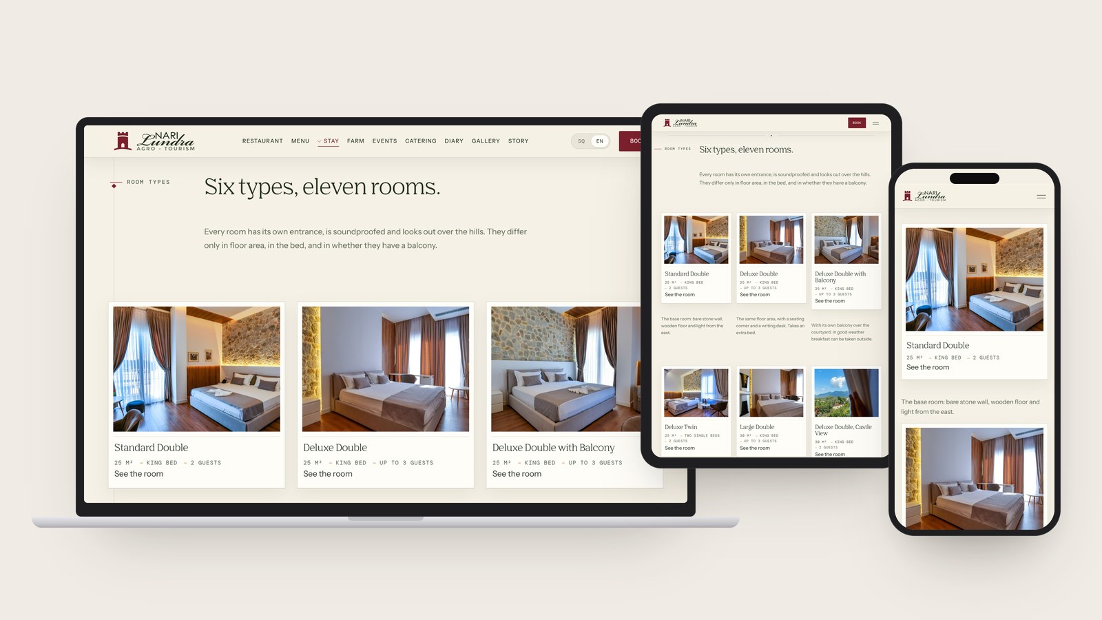 The guest house page on a laptop, a tablet and a phone