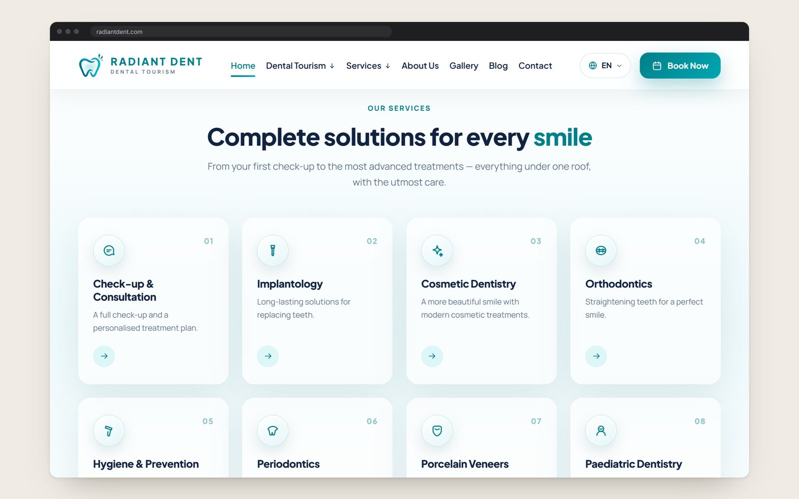 The eight services on the home page