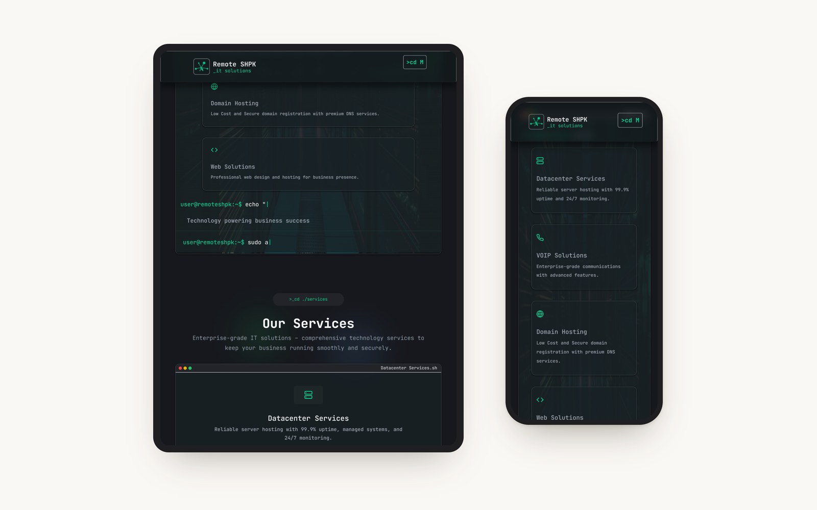 The services on a tablet and on a phone