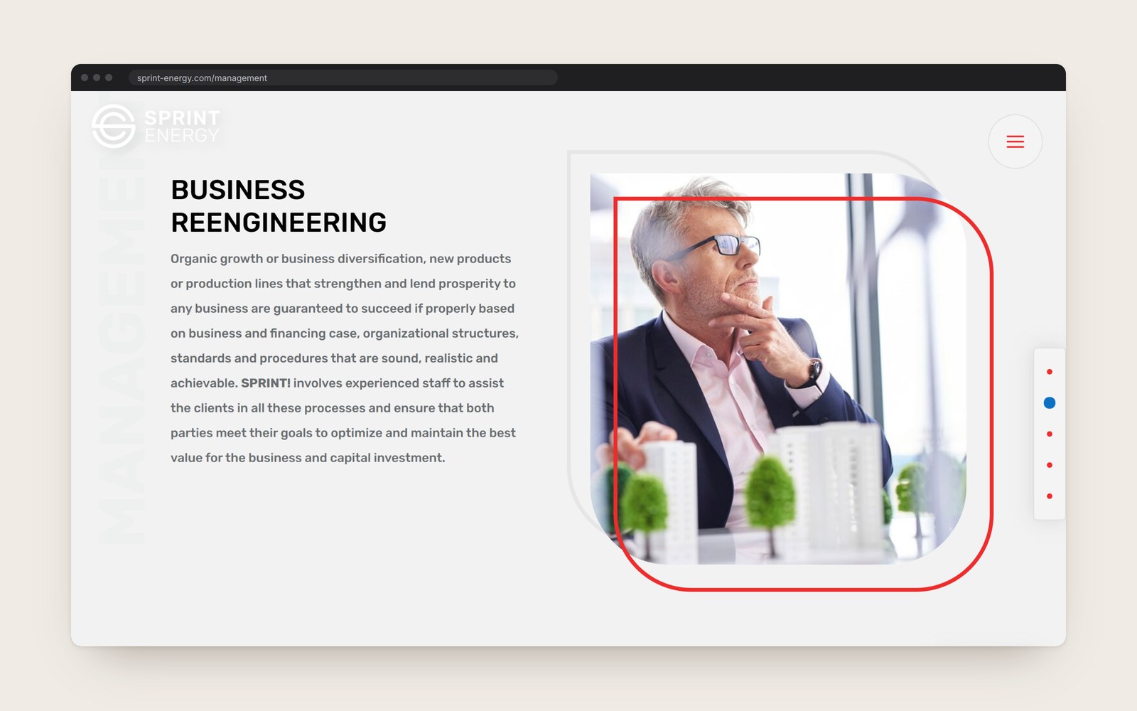 The Business Reengineering section of the Management page